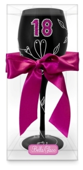 Boxed Black Flower 18th Wine Glass