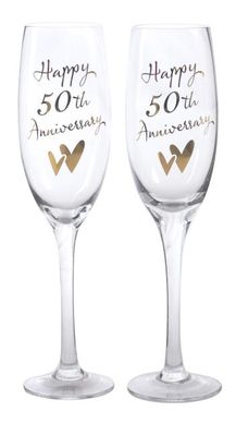 50th anniversary glasses a set of 2 flutes with happy 50th anniversary ...