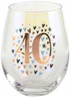 40th Stemless Wine Glass with Hearts
