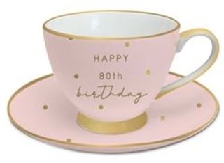 80th Birthday Tea Cup and Saucer