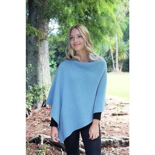 Alpaca Rib Poncho Mist Blue