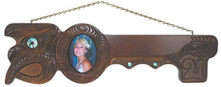 Large Hand Carved 21st Key with Photo and Manaia