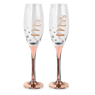 Mr and Mrs Rose Gold Champagne Glass Set