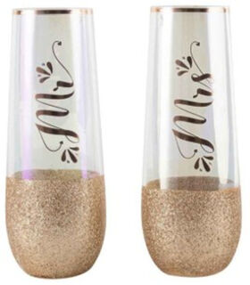 Mr & Mrs Glitteratti Stemless Champagne Glasses