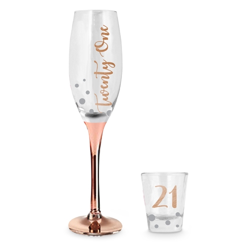 21 Rose Gold Champagne Glass and Shot Set