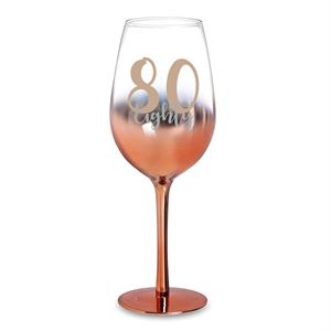 80th Rose Gold Ombre Wine Glass