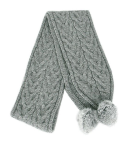 Cable Scarf with Pom Poms - Silver