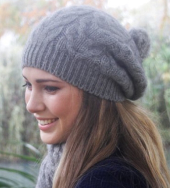 Possum Merino Cable Hat with Pompom Silver 